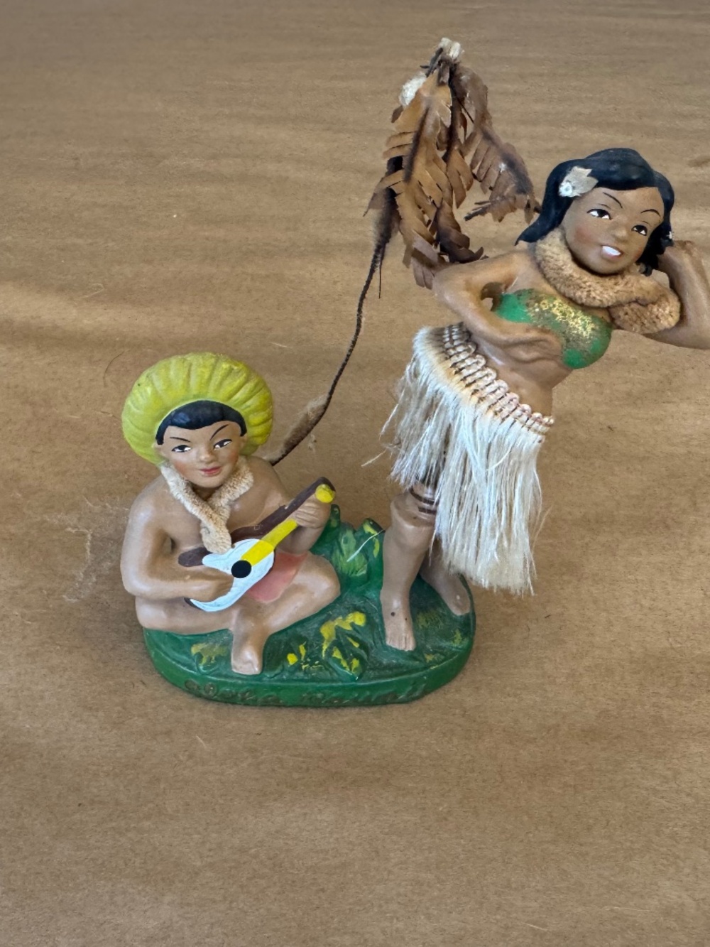 Vintage Chalkware Hula Girl Duo Mid-Century Hawaiiana Nodders
